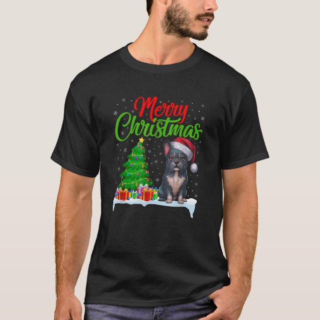 Frenchie Dog Christmas Tree Lights Xmas Frenchie D T-Shirt (Vorderseite)