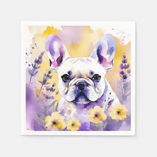 Frenchie Dog Portrait mit Wildblumen Serviette