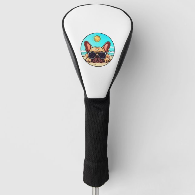 Frenchie Enjoying Beach Golf Headcover (Vorderseite)