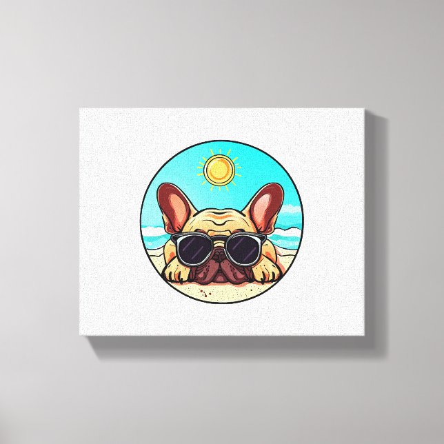 Frenchie Enjoying Beach Leinwanddruck (Vorderseite)