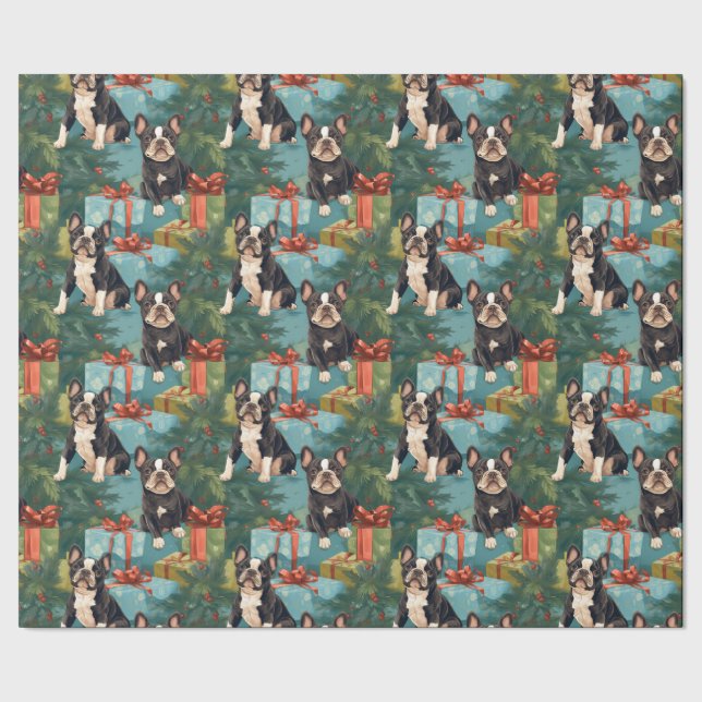 Frenchie Festivals Welpe Weihnachten Geschenkpapier (Saum)