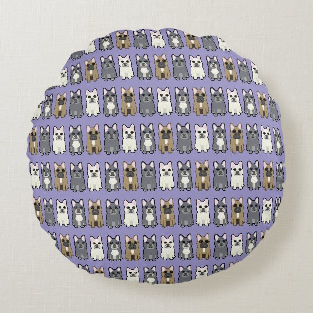 Frenchie friends, purple rundes kissen (Vorderseite)