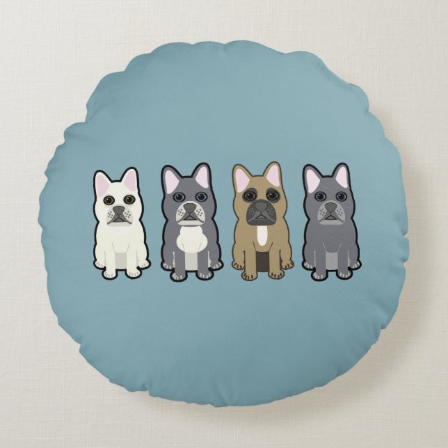Frenchie Friends Rundes Kissen (Vorderseite)