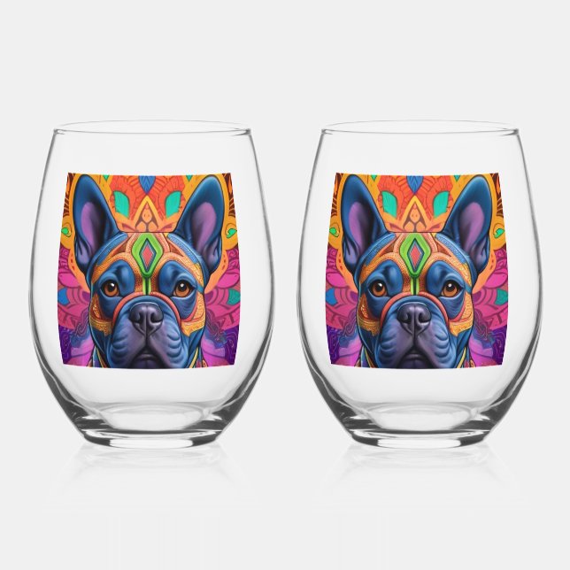 Frenchie Fun Birthday Fantasy    Weinglas Ohne Stiel (Vorderseite)