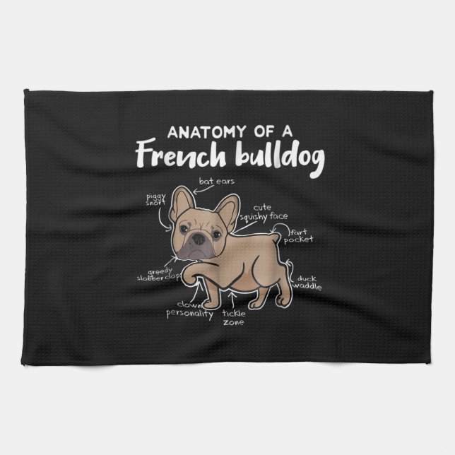 Frenchie-Geschenk| Anatomie eines französischen Bu Geschirrtuch (Horizontal)