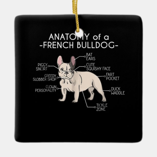 Frenchie Gift | Anatomie eines französischen Bulld Keramikornament (Vorderseite)
