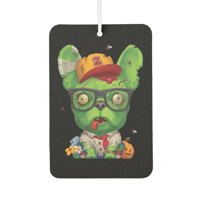Frenchie Gift | Zombie French Bulldog Autolufterfrischer (Vorderseite)