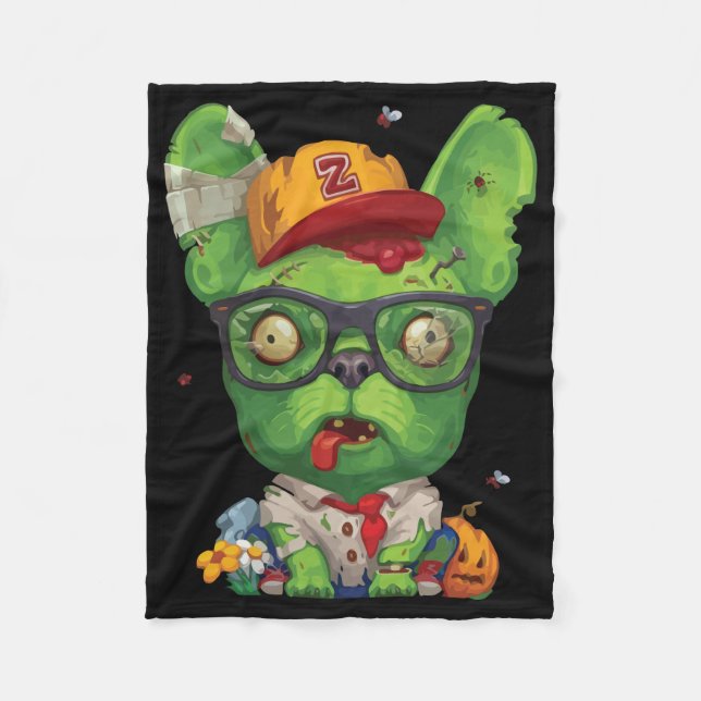Frenchie Gift | Zombie French Bulldog Fleecedecke (Vorderseite)