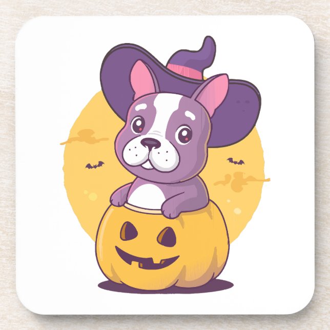 Frenchie Halloween Getränkeuntersetzer (Vorderseite)