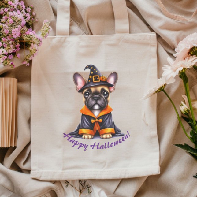 Frenchie Halloween Purple Robe Witchy Hat Tragetasche (Von Creator hochgeladen)