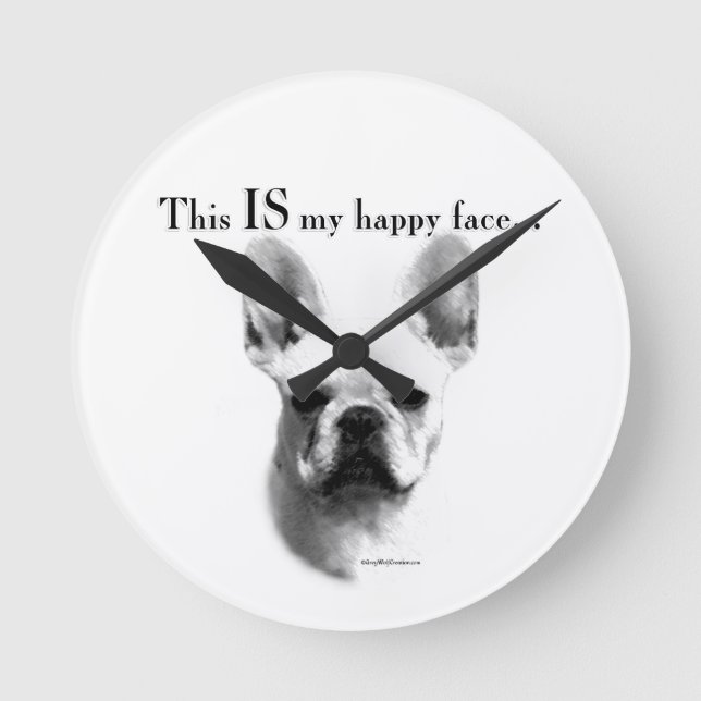 Frenchie Happy Face Runde Wanduhr (Vorderseite)