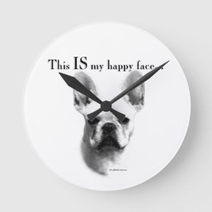 Frenchie Happy Face Runde Wanduhr
