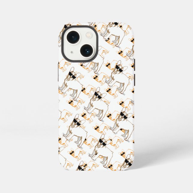 Frenchie Howlelu Orangenmuster iPhone 13 Mini Hülle (Rückseite)