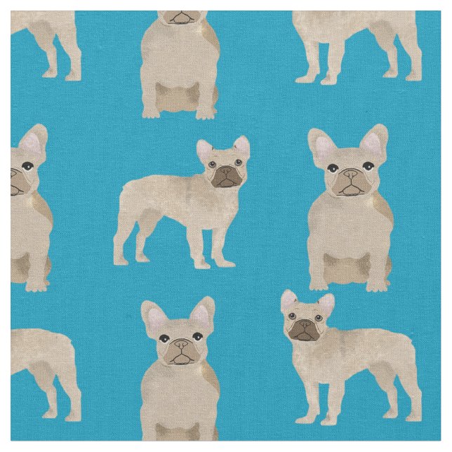 Frenchie Hund Aquamarin Stoff (Nahaufnahme)