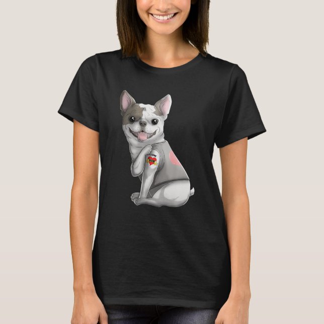 Frenchie I Liebe Mama Tattoo Dog Funny Mother Day T-Shirt (Vorderseite)