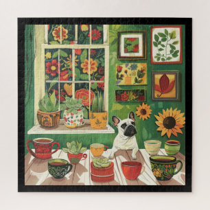Frenchie im Boho-Garten-Teeraum