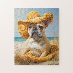 Frenchie im sommerlichen Strandhut