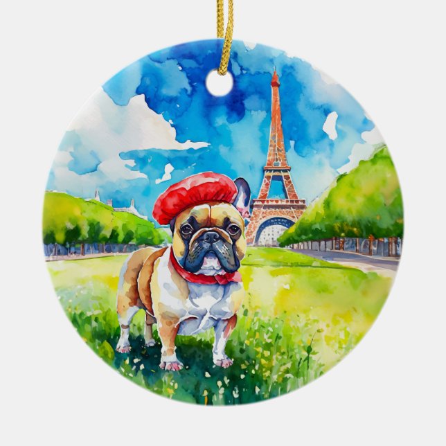 Frenchie Kisses Paris Eiffel Tower Keramik Ornament (Vorne)