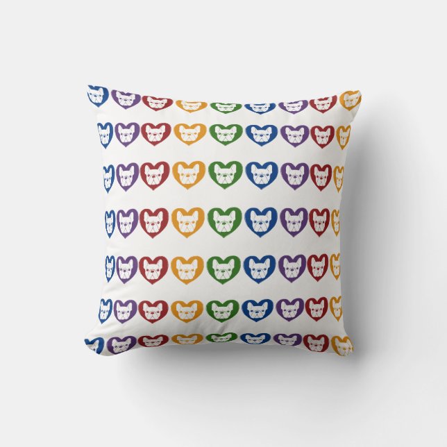Frenchie Liebe, Regenbogen Kissen (Vorderseite)