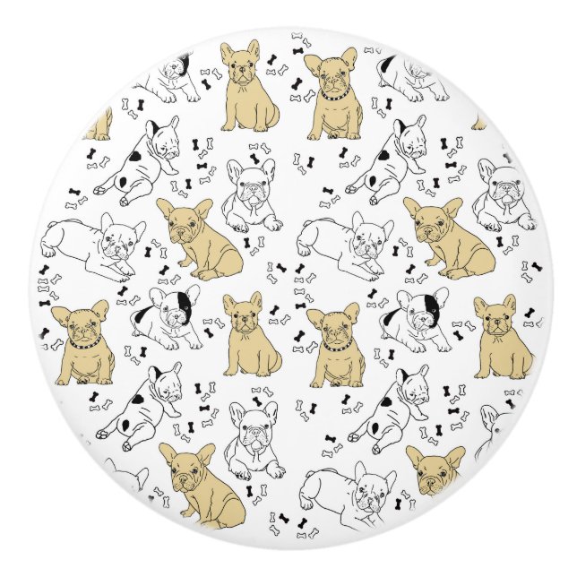 Frenchie Lieben Knochen Keramikknauf (Vorderseite)