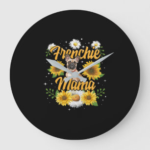 Frenchie Mama French Bulldog Dog Sunflower Große Wanduhr