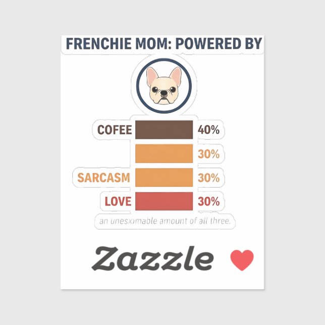 Frenchie Mama Powered By Kaffee Liebe Sarkasmus Aufkleber (Blatt)