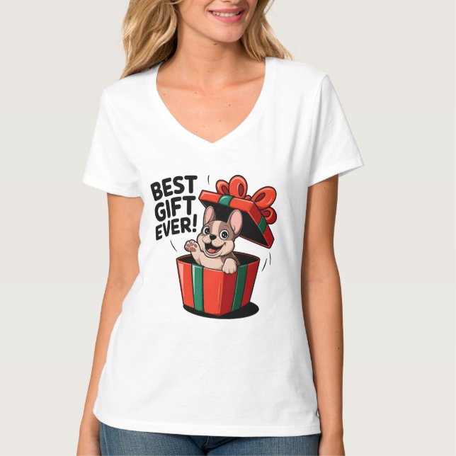 Frenchie mignonne comme t-shirt de Noël (Devant)