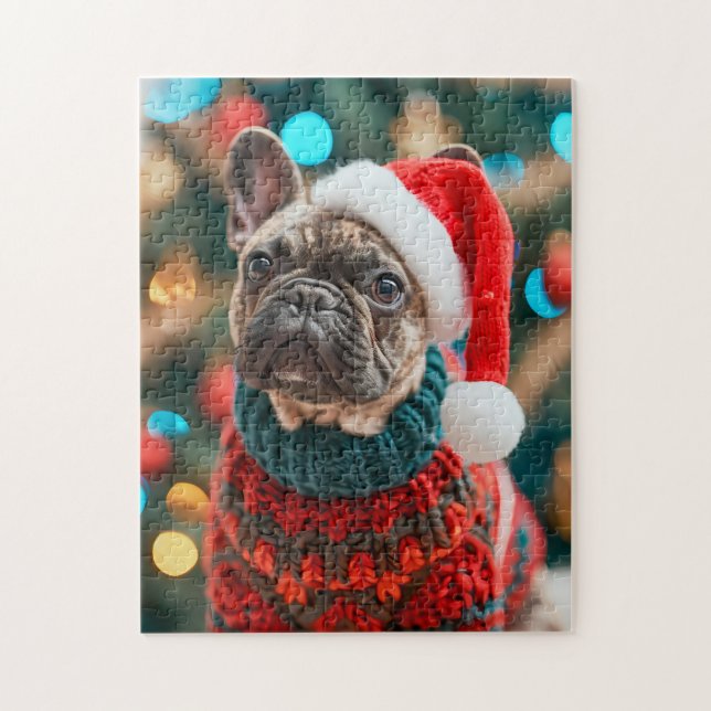 Frenchie mit Santa-Hut Weihnachtsbaum (Vertikal)