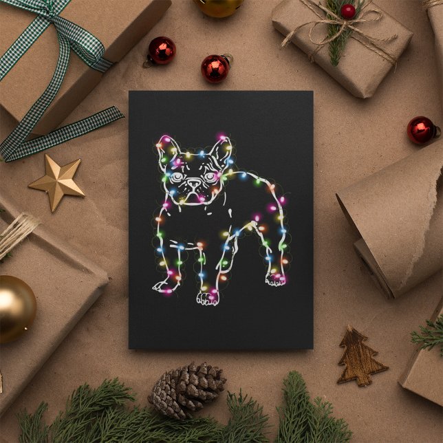 Frenchie mit Weihnachtslicht frohe Weihnachten Postkarte (Von Creator hochgeladen)