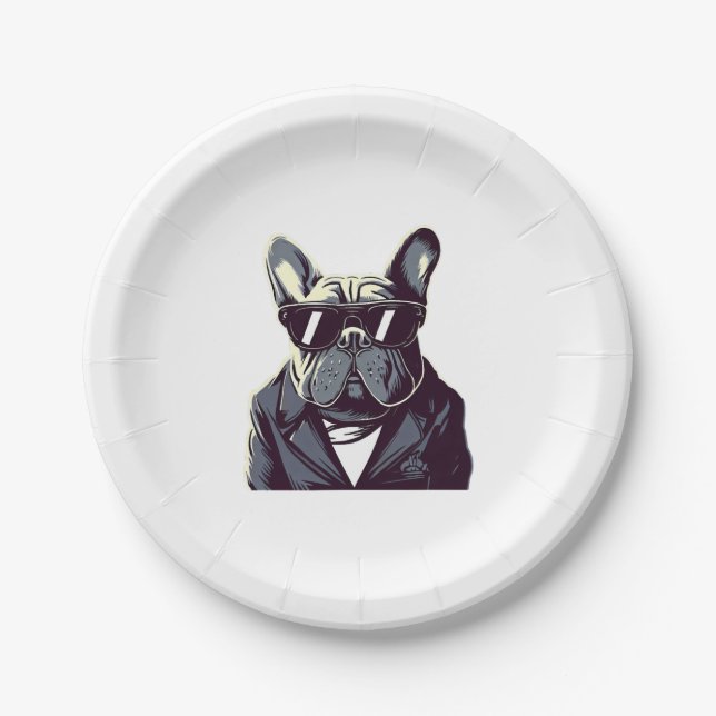 Frenchie Party Man Pappteller (Vorderseite)