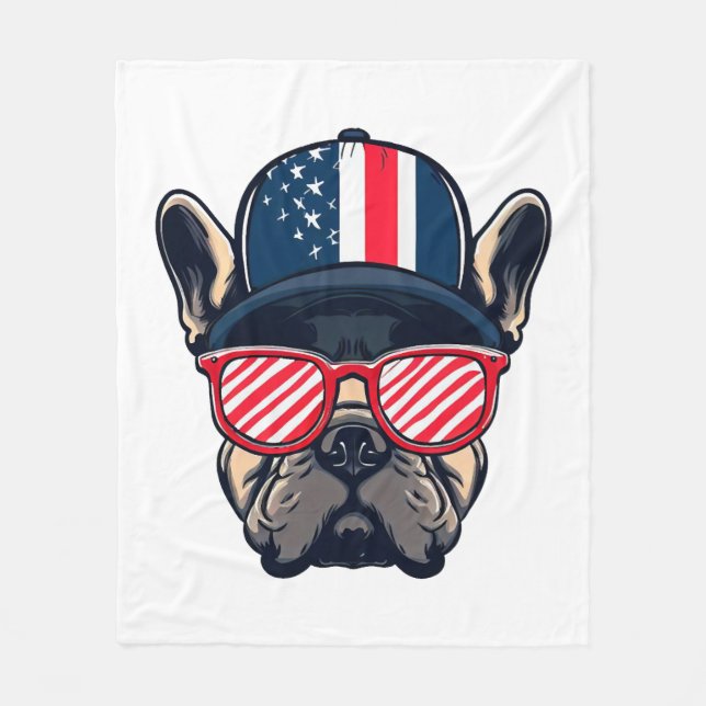 Frenchie Wearing USA Colors Fleecedecke (Vorderseite)