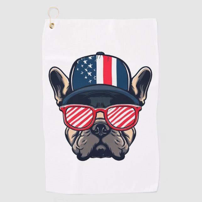 Frenchie Wearing USA Colors Golfhandtuch (Vorderseite)