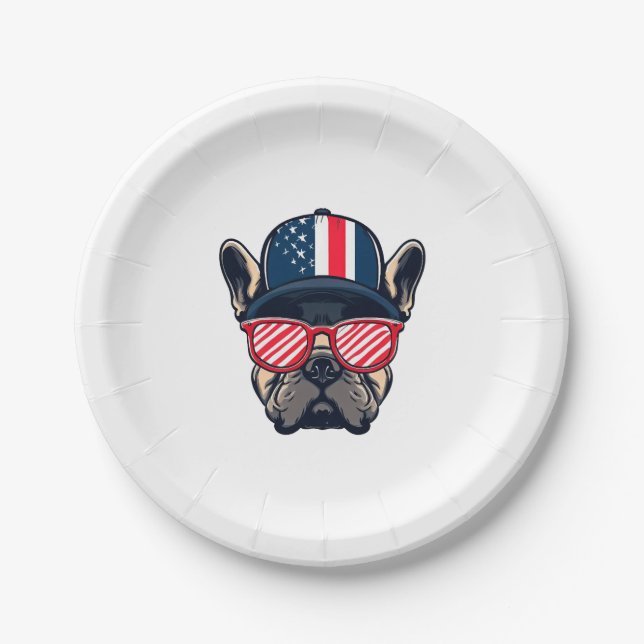 Frenchie Wearing USA Colors Pappteller (Vorderseite)