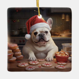 Frenchie Weihnachtskost Feiertag Keramikornament
