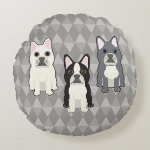Frenchies Graue Diamanten Rundes Kissen