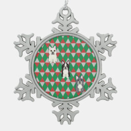 Frenchies Holiday Diamonds Schneeflocken Zinn-Ornament