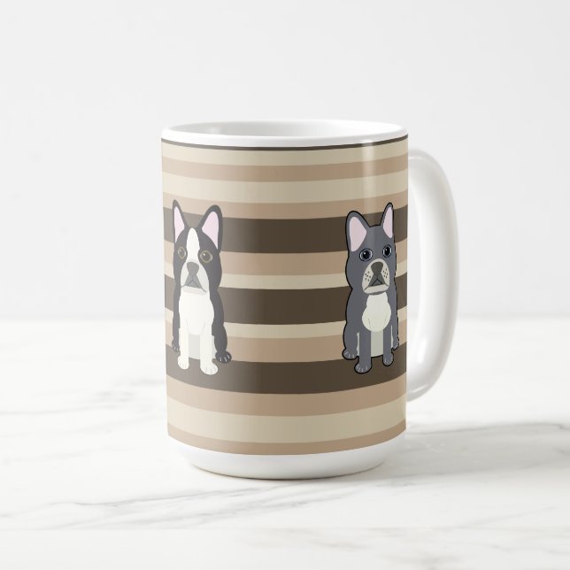 Frenchies Neutrale Streifen Kaffeetasse (VorderseiteRechts)