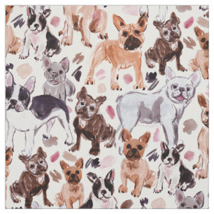 FRENCHIES Painterly Watercolor Hunde Stoff