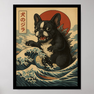 Frenchzilla Japanischer Retro Wave Monster Bulldog Poster
