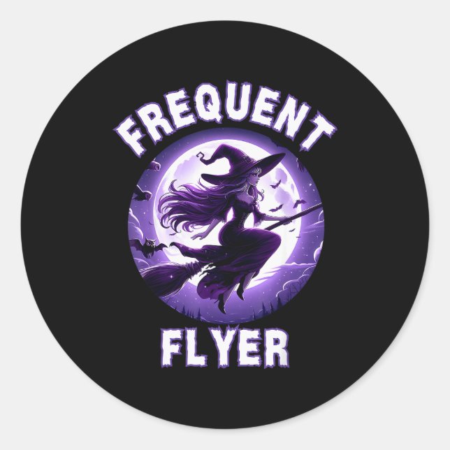 Frequent Flyer Witch, Funny Halloween Witch Costum Runder Aufkleber (Vorderseite)