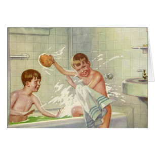 Frères vintage, enfants, garçons éclaboussant dans