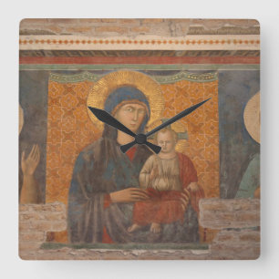 Fresco Of Madonna And Child Quadratische Wanduhr