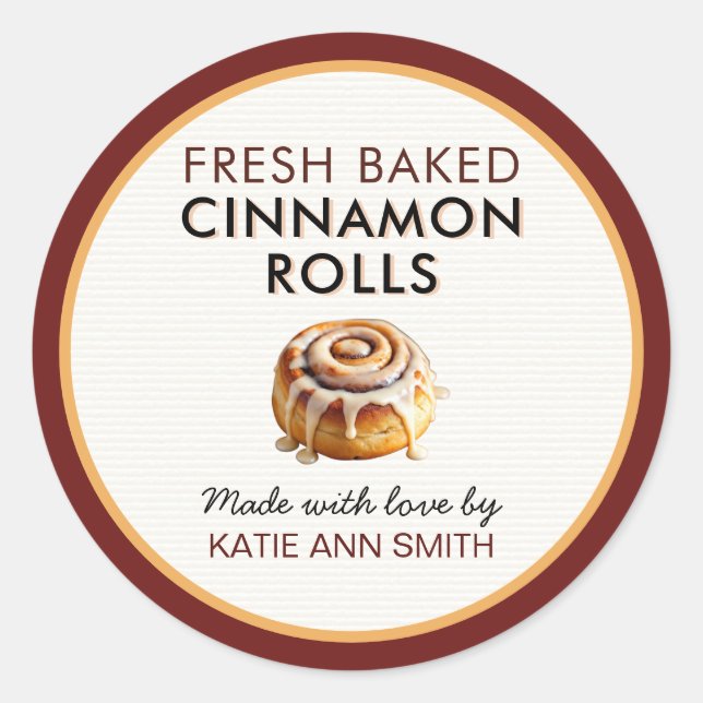 Fresh Baked Cinnamon Roll Labels | Bakery Sticker (Vorderseite)