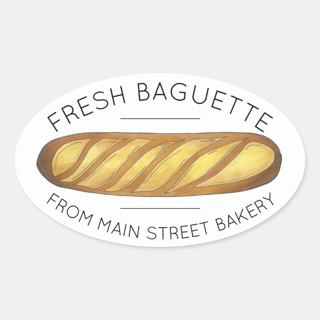 Fresh Bakette Französisches Brot Loaf Bäckerei Ovaler Aufkleber (Vorderseite)