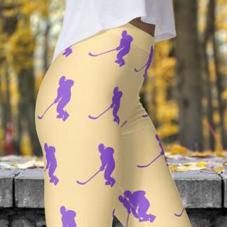Fresh Beige White Womens Ice Hockey Pattern Leggings