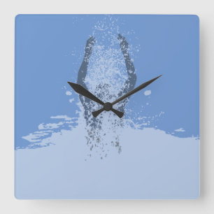 Fresh Black and White Grunge Man Water Quadratische Wanduhr
