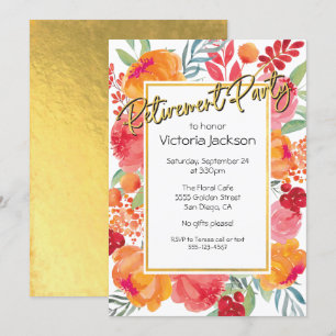 Fresh Blume Gold Foil Retirement Party Einladung