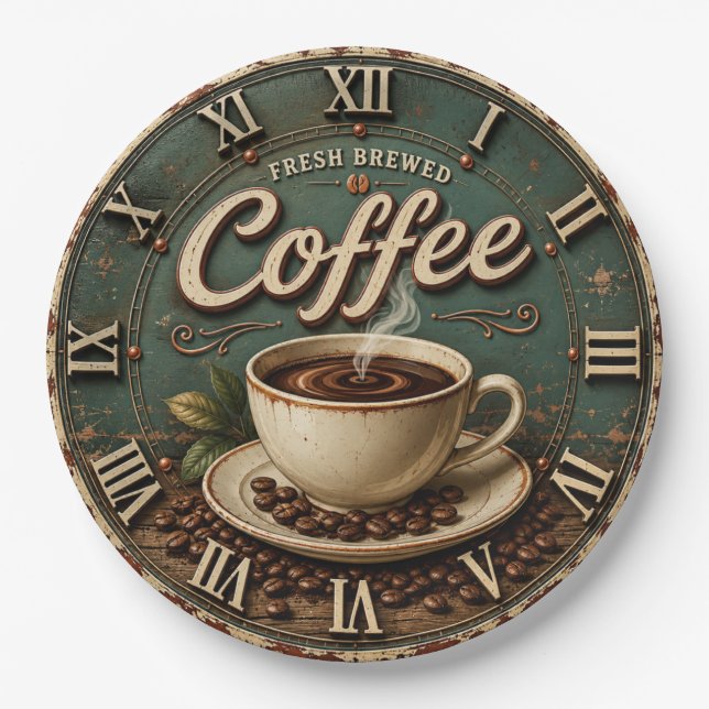 Fresh Brewed Coffee Rustic Farmhouse Pappteller (Vorderseite)