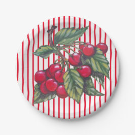 Fresh Cherry Red White Stripe Summer Dessert Pappteller