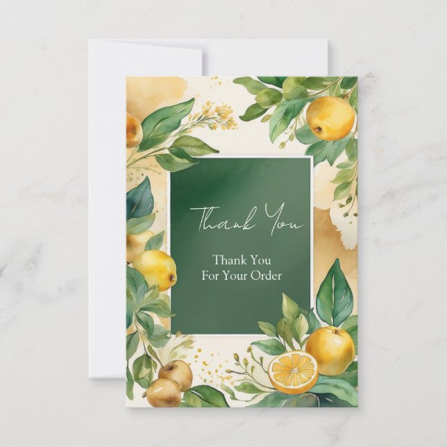 Fresh Citrus Frame with Green Botanical Accents Dankeskarte (Vorderseite)